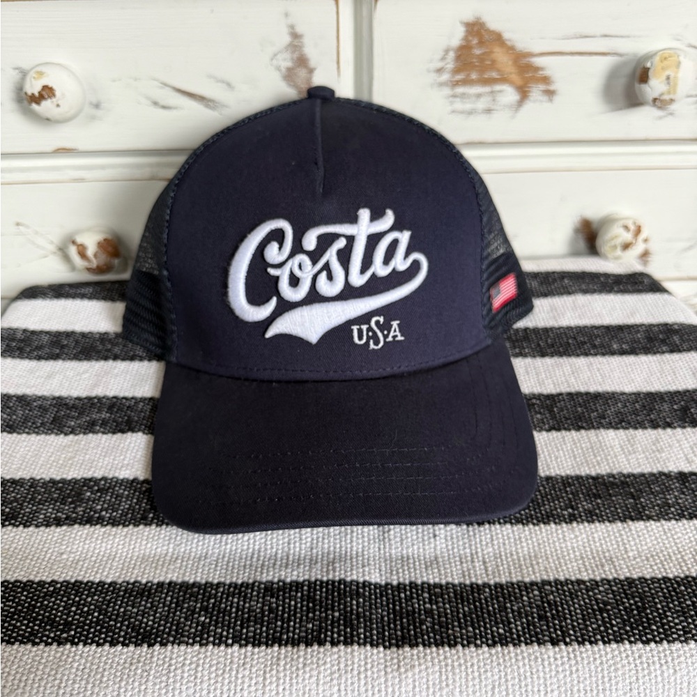 Costa USA Snapback Trucker Hat Navy Blue OS Embroidered Patriotic‎ Mesh Back